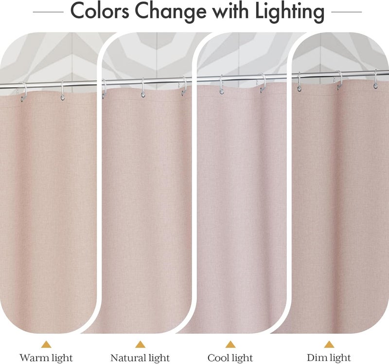 AmazerBath Pink Boho Shower Curtain with Tassels, Modern Farmhouse Shower Curtains for Bathroom, Pink Shower Curtain Fabric, Rustic Faux Linen Shower Curtain Set with Hooks, 72x72 Inches - Image 5